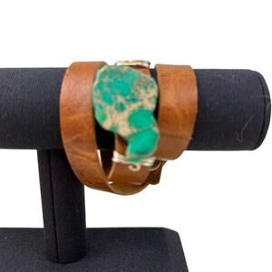 Turquoise Howlite and Leather Wrap Bracelet Artist Handmade Snap Closure